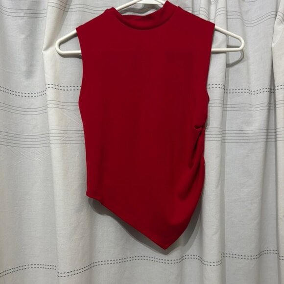 Red Asymmetrical Muscle Tee Fitted Style - Picture 1 of 2